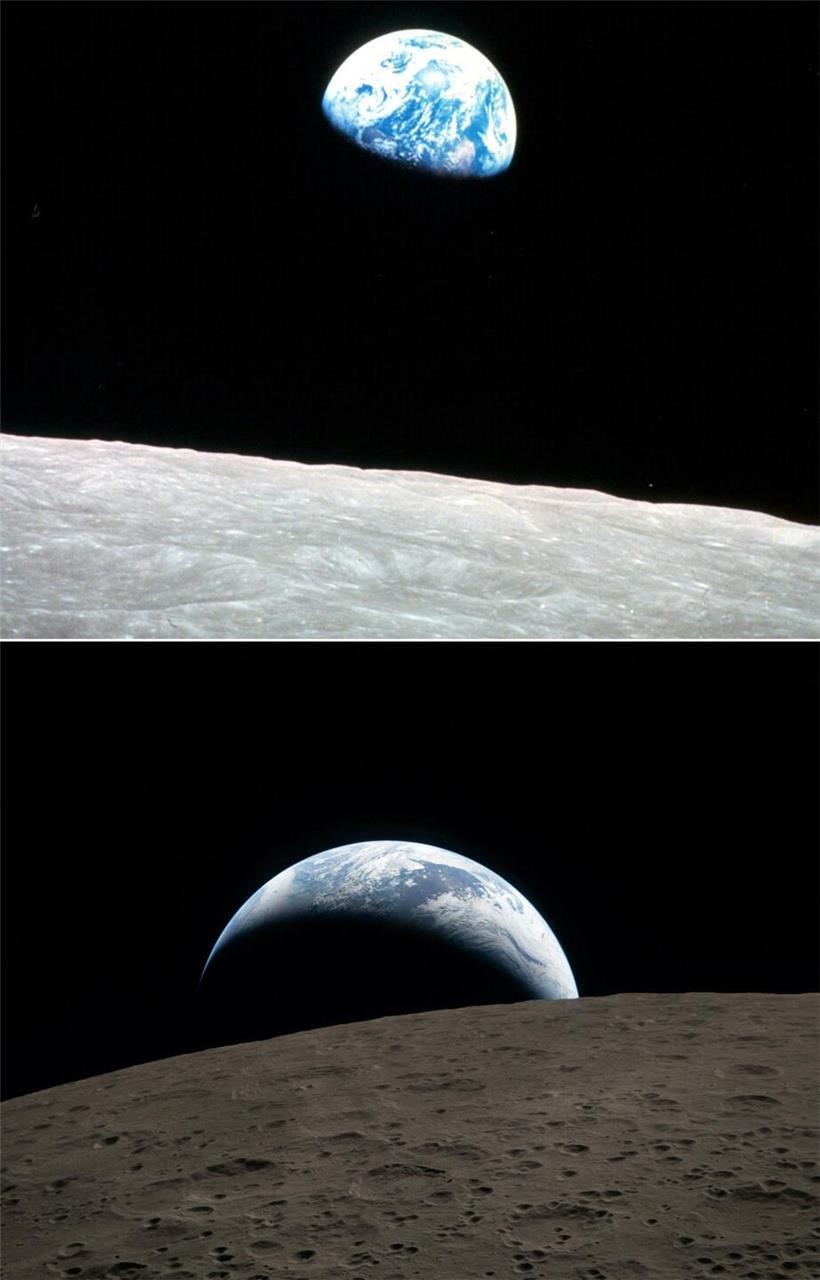 Am 7. April 2026 veröffentlichte die NASA ein neues „Earthset“-Bild (Foto unten) aus der Orion-Kapsel – als Gegenstück zum ikonischen „Earthrise“ von 1968 (Foto oben)