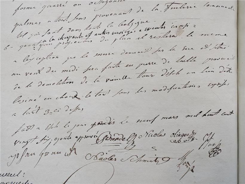 Historische Steinplatte aus dem Abriss des alten Escher Turms, Bericht der Gemeinde Esch 1826, Stadtarchiv Esch