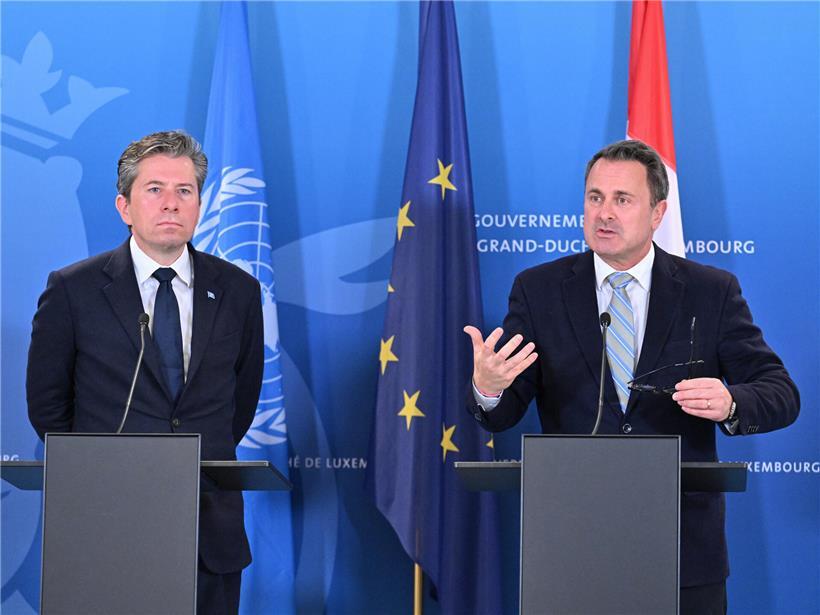 Außenminister Xavier Bettel und UN-Nothilfekoordinator Tom Fletcher bei Pressekonferenz am Freitag zur internationalen Zusammenarbeit