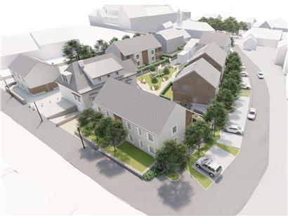 „Ansicht des Wohnprojekts Bei der aler Schoul in Peppingen mit modernen Gebäuden und grünen Außenanlagen“