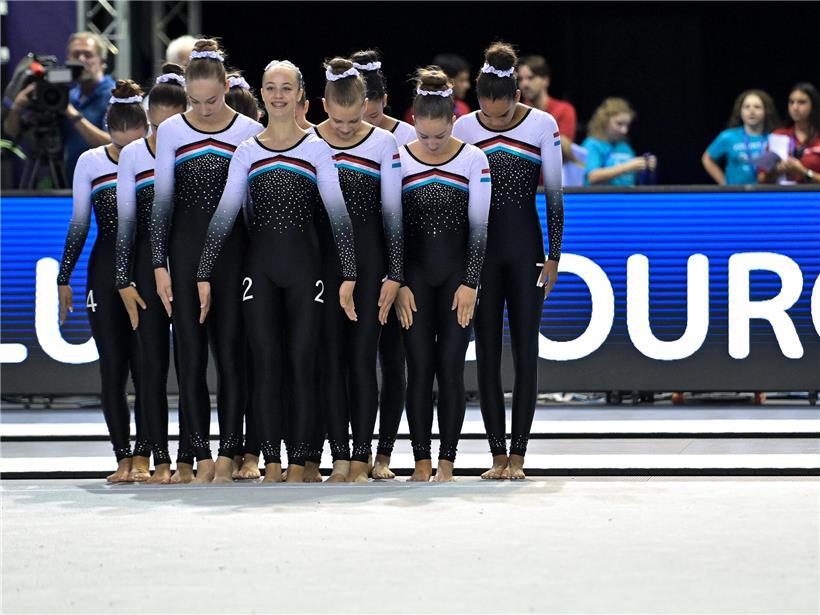 TeamGym Europameisterschaft 2022 in der Coque, organisiert von FLGym mit turnenden Athleten im Wettkampf