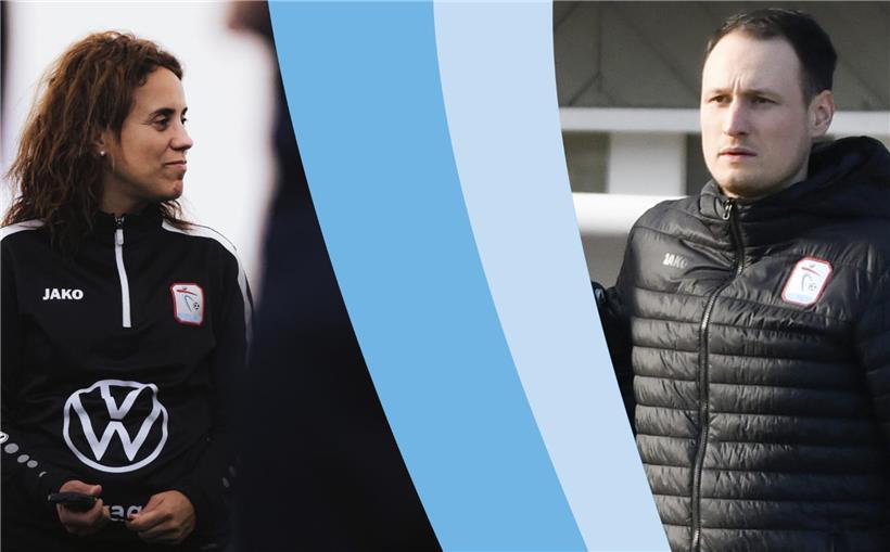 Cristina Correia und Daniel Zirbes präsentieren die FLF-Auswahl bei einem Event zur Fußballförderung