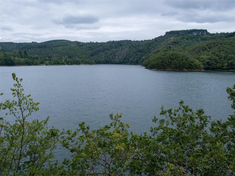Blick auf die grüne Landschaft der Éislek Naturregion mit Wäldern und sanften Hügeln in Luxemburg
