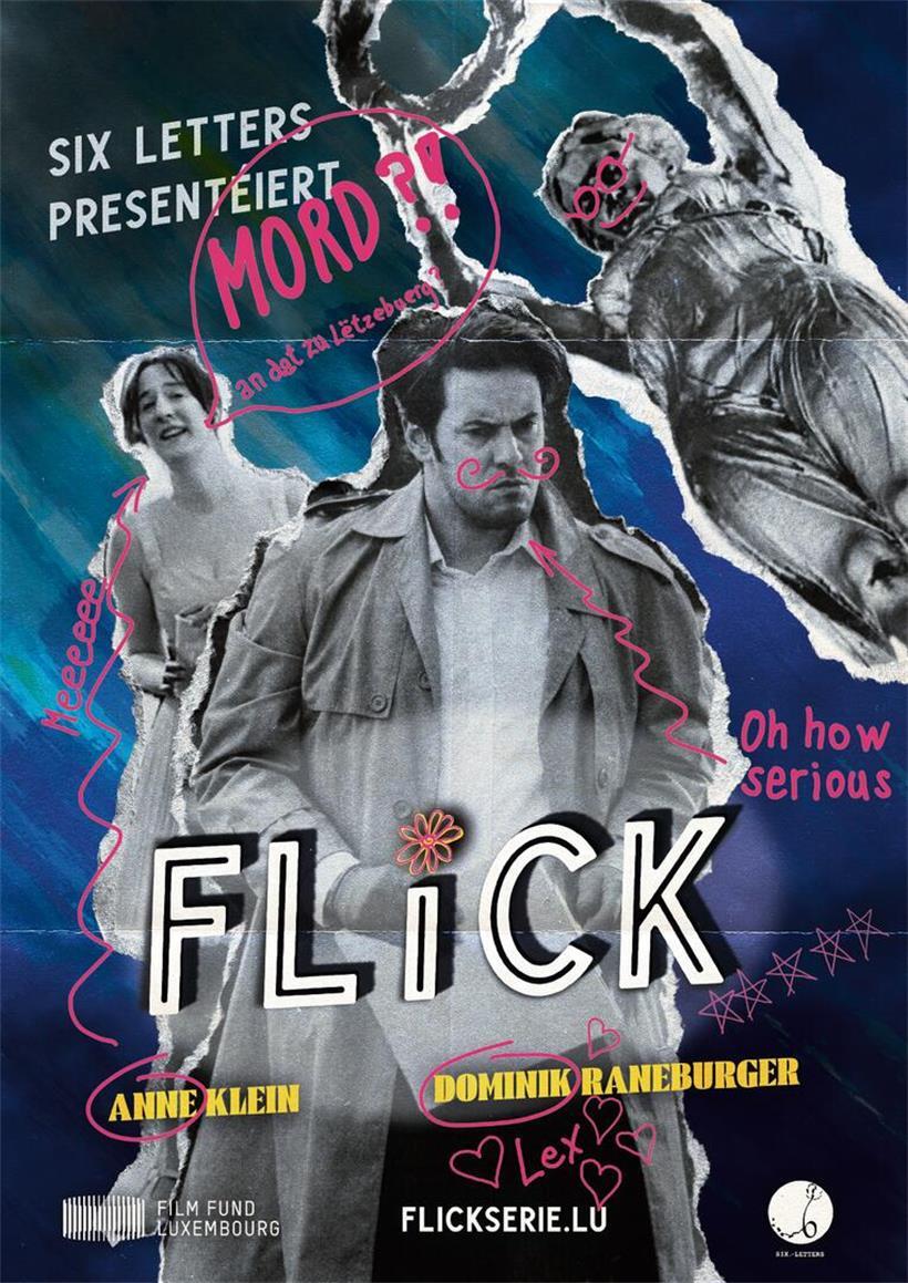Plakat der Webserie „Flick“ mit modernem Design und markantem Schriftzug auf dunklem Hintergrund