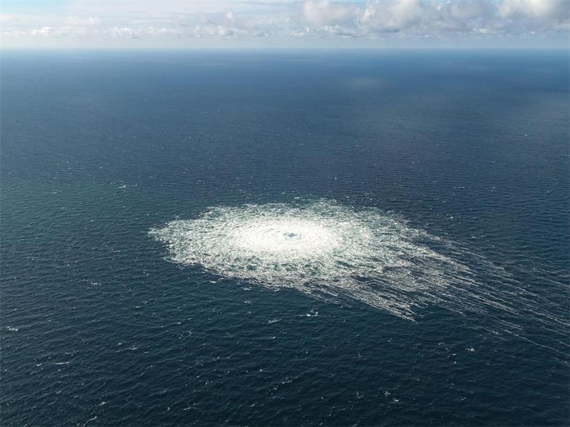 Luftaufnahme des Nord-Stream-2-Gaslecks nahe Bornholm, bereitgestellt vom dänischen Verteidigungskommando