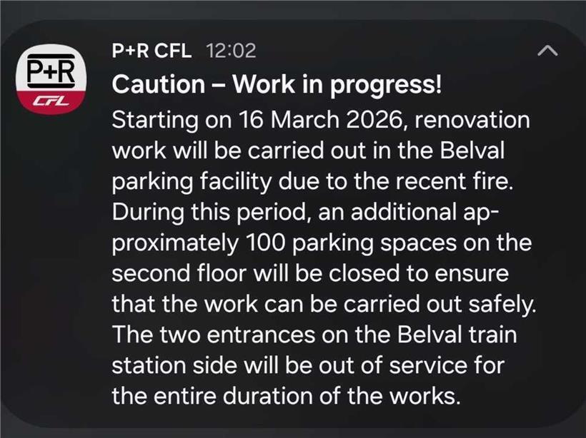 Zweite Etage des P+R Parkhauses in Belval während umfassender Renovierungsarbeiten