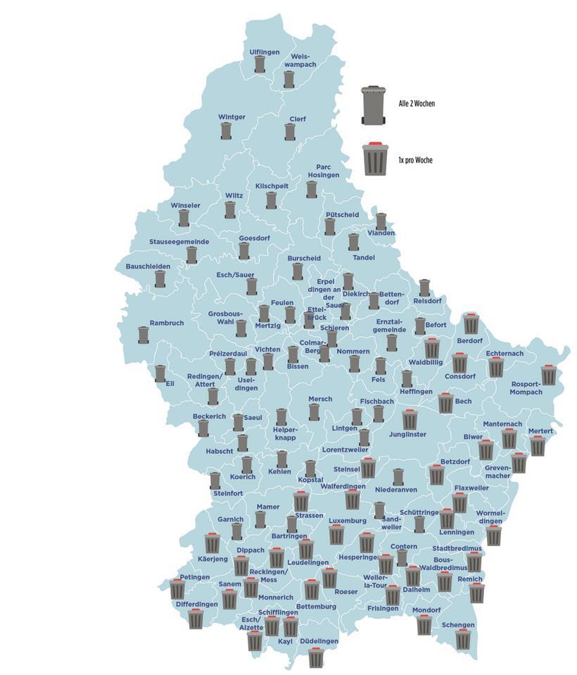 Hausmüll wird je nach Kommune wöchentlich oder alle zwei Wochen von der Müllabfuhr abgeholt
