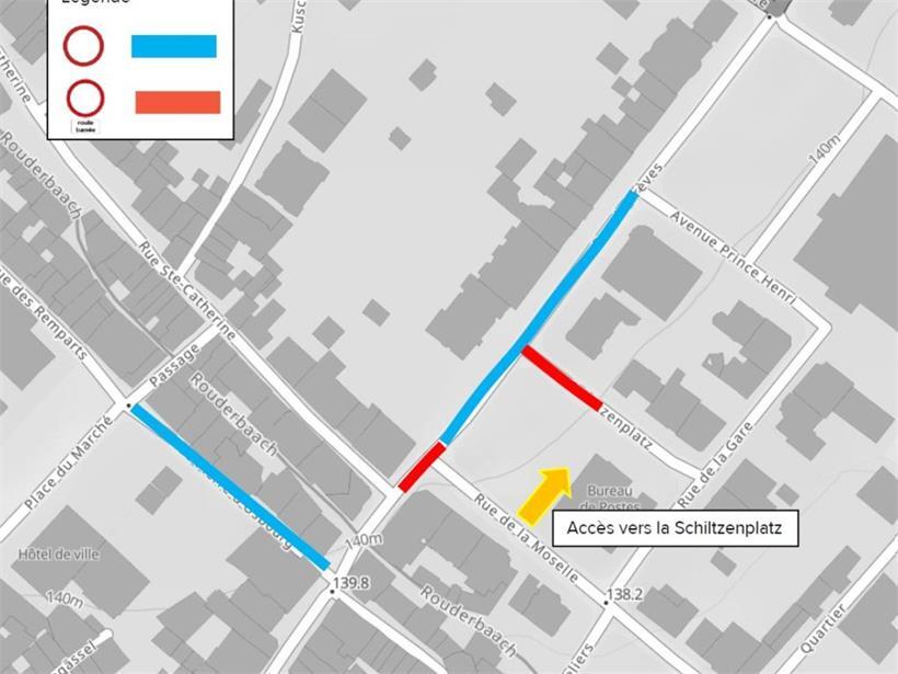 Der Zugang zum Schiltzenplatz verläuft über die rue de la Moselle