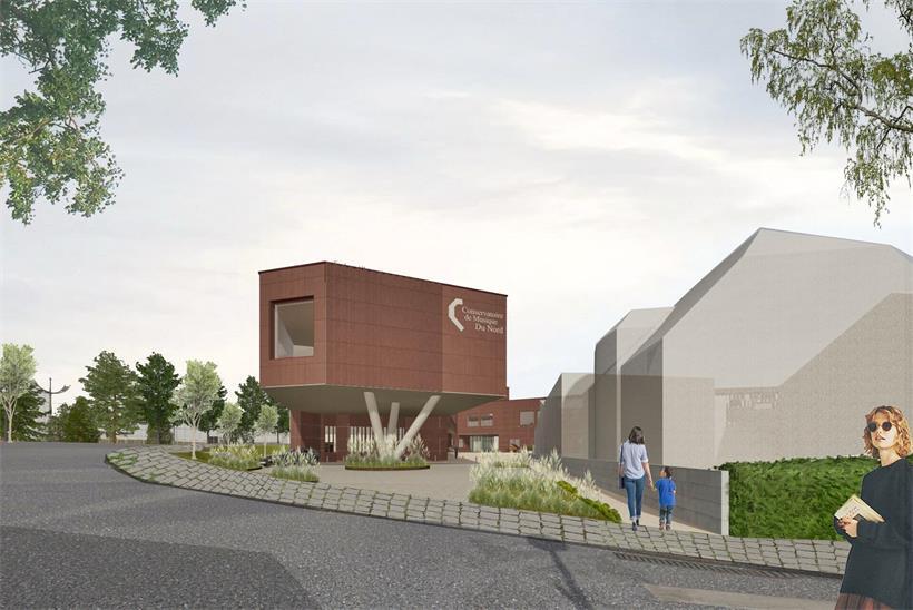 Viel Harmonie, wenig Kritik – Neues Musikkonservatorium in der „Sauerwiss“ geplant Dreiteiliger moderner Gebäudekomplex an der Sauerwiss- und Pierre-Olinger-Straße in urbaner Umgebung