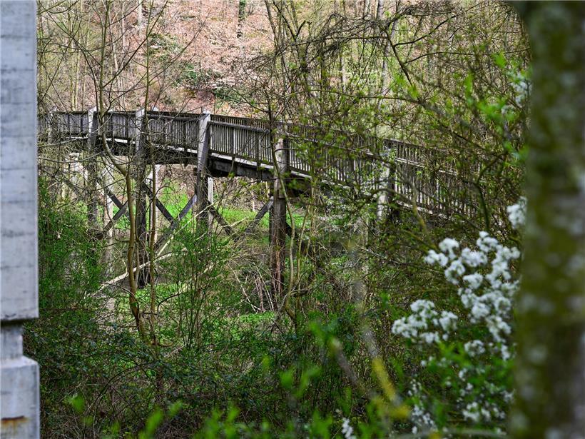 Idyllische Brücke in ländlicher Umgebung, aus Sicherheitsgründen gesperrt, Warnschild sichtbar
