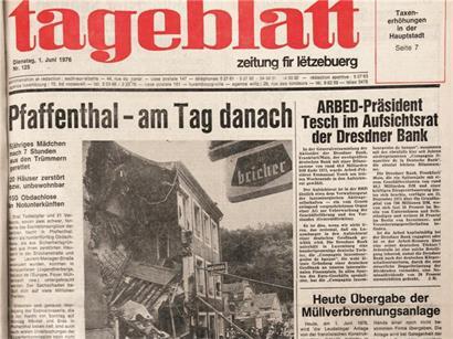 Die Tageblatt-Ausgabe vom 1. Juni 1976 – also zwei Tage nach der Katastrophe