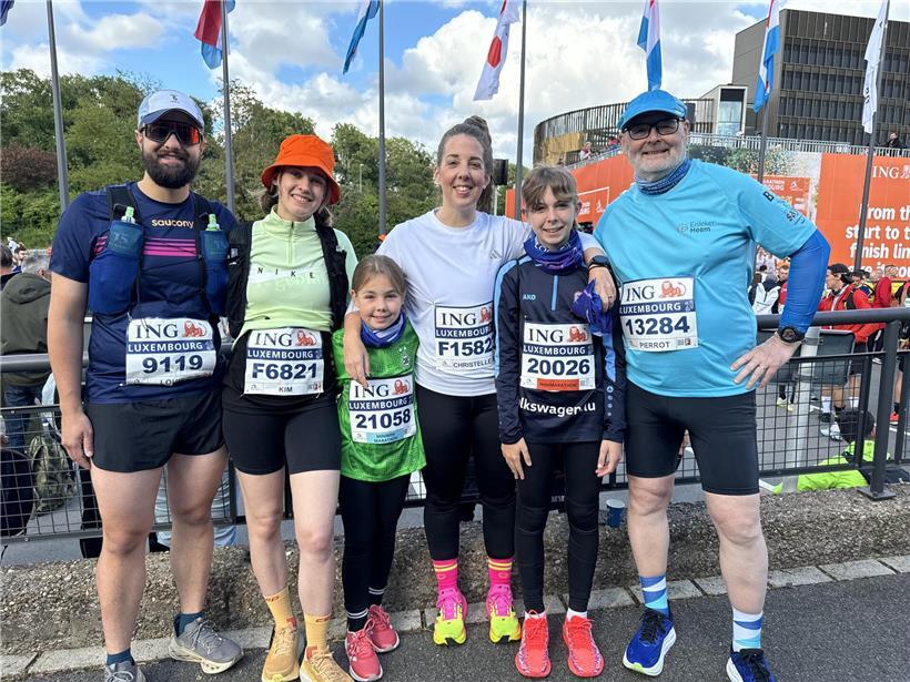 Schlechtes Timing, 1.981 Finisher und kreative Unterstützung Die Tageblatt-Crew mit Louis Elsen, Kim Kieffer, Christelle Diederich und ihren Töchtern Inès und Amélie sowie Pierrot Feltgen.