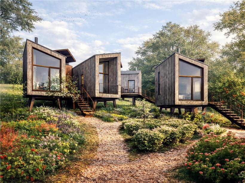 Glampinganlage am Stausee mit Platz für 14 Personen, Natururlaub und komfortables Camping in Zelten und Hütten