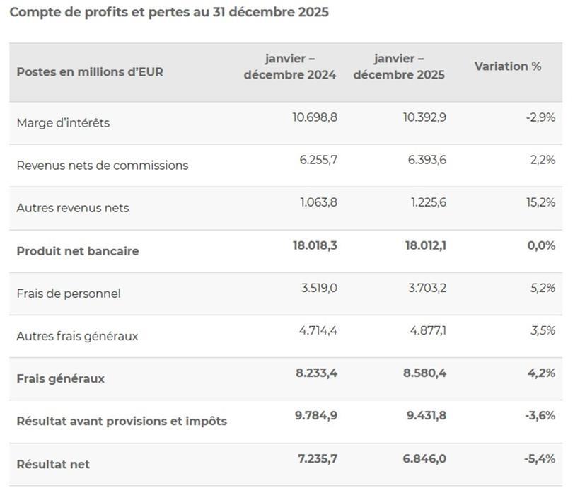 Gesamt-Gewinn- und Verlustrechnung der 116 Banken in Luxemburg mit Finanzdaten und Jahresergebnisübersicht