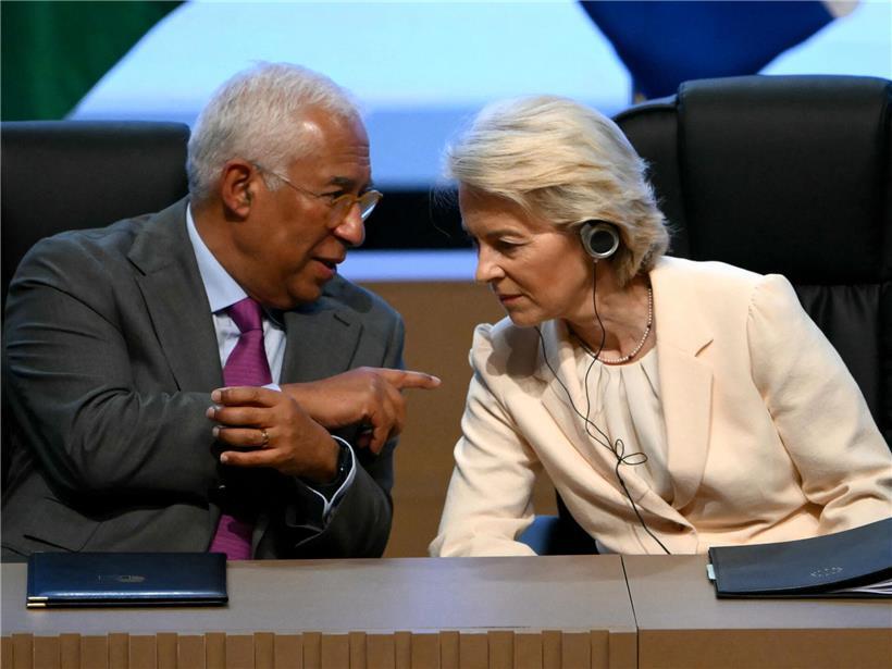 EU-Ratspräsident Antonio Costa und Kommissionspräsidentin Ursula von der Leyen besprechen Gegenmaßnahmen zu Trumps Drohungen gegen die EU