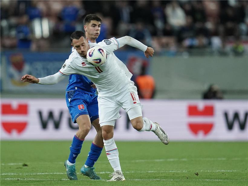 Edvin Muratovic erzielt Tor für Litauen bei Fußballspiel, jubelnd mit Teamkollegen auf dem Spielfeld