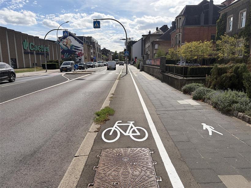 Besser Helm anziehen: Dieser Radweg in Esch ist ein echter Hindernis-Parcours Ein Verkehrsschild mit Doppelrolle: Während Autofahrer auf den Zebrastreifen aufmerksam gemacht werden, müssen Radfahrer ihre Geschicklichkeit demonstrieren