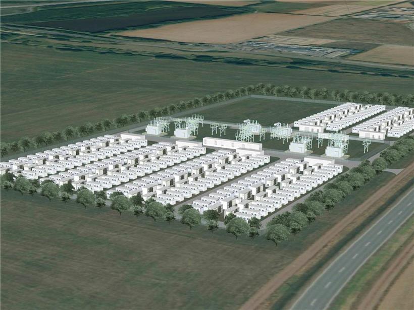3D-Visualisierung des geplanten Batteriespeicherwerks Wittlich-Wengerohr neben Umspannwerk auf 6 Hektar Fläche