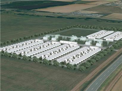3D-Visualisierung des geplanten Batteriespeicherwerks Wittlich-Wengerohr neben Umspannwerk auf 6 Hektar Fläche