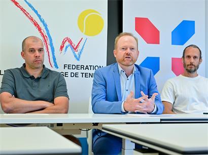 FLT-Präsident Claude Lamberty präsentiert Gilles Muller als neuen DTN und Gilles Kremer als Co-Kapitän der Herren-Nationalmannschaft