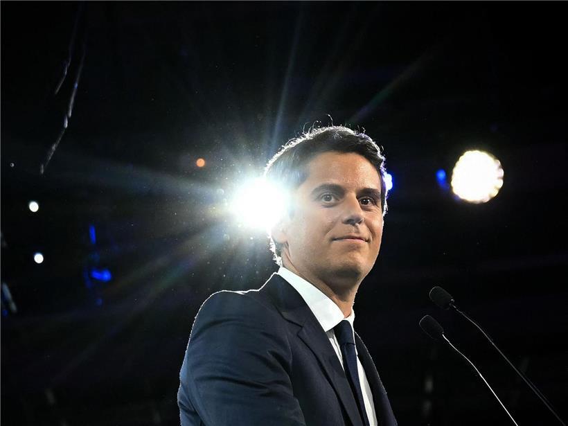 Gabriel Attal, französischer Renaissance-Politiker und Kandidat bei der Präsidentschaftswahl 2027, spricht bei Veranstaltung