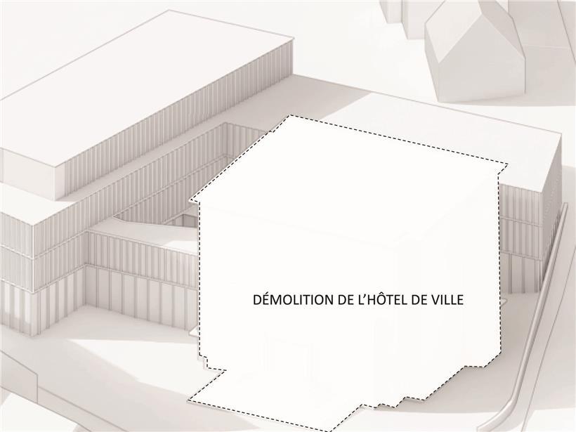 Skizzen und Entwürfe für das zukünftige Rathaus, Planung soll bis Sommer abgeschlossen sein, modernes Verwaltungsgebäude im Fokus