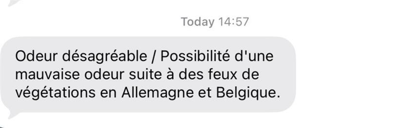 LU-Alert verschickte am Sonntagnachmittag eine Meldung, in der vor unangenehmen Gerüchen aufgrund der Vegetationsbrände in Deutschland und Belgien gewarnt wird