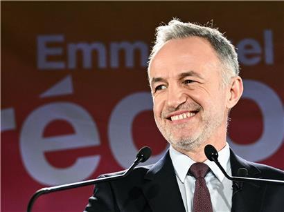 Emmanuel Grégoire, sozialistischer Kandidat für das Pariser Bürgermeisteramt, bei einer Wahlkampfrede vor dem zweiten Wahlgang