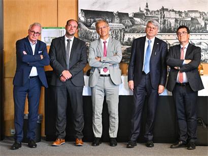 Marc Lauer, Christian Hahn, Michel Reckinger, Romain Wolff und Steve Heiliger bei Pressekonferenz zur Tripartite am Mittwoch