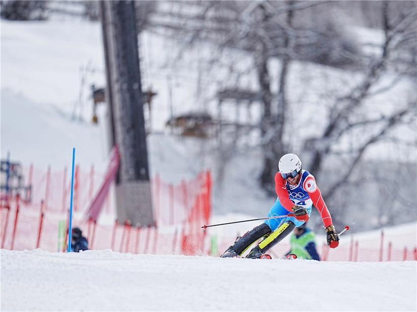 Matthieu Osch beim olympischen Slalom in Bormio, Rang 28, alpine Ski-Weltcup-Action
