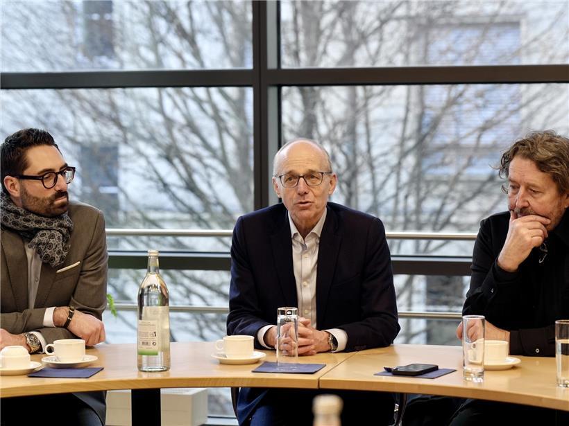 Eric Thill, Luc Frieden und Guy Daleiden beim Empfang der Luxemburger Botschaft in Berlin, Film Fund Luxembourg Direktor