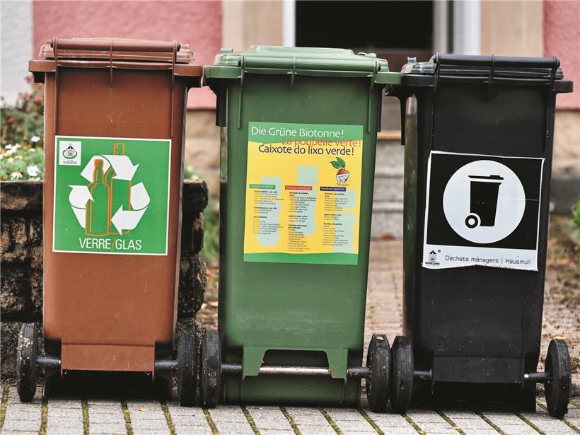 Biomüll in Luxemburg liegt falsch entsorgt, Beispiel für fehlerhafte Mülltrennung und Umweltproblem im Alltag