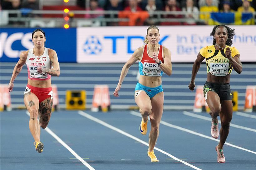 Patrizia Van der Weken sprintet im Halbfinale bei Leichtathletik-Wettkampf gegen Ewa Swoboda und Jonielle Smith