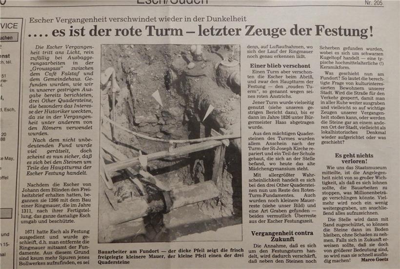 Tageblatt-Zeitungsartikel von Marco Goetz aus dem Jahr 1987 mit historischem Inhalt