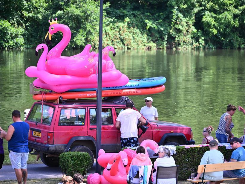 Der „Flamingo Flash Mob“ färbte den Campingplatz pink